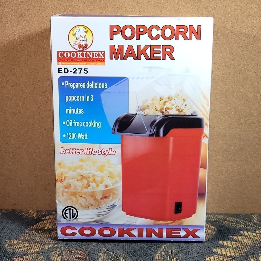 Cookinex 1200-Watt Oil-Free Popcorn Maker- BNIB